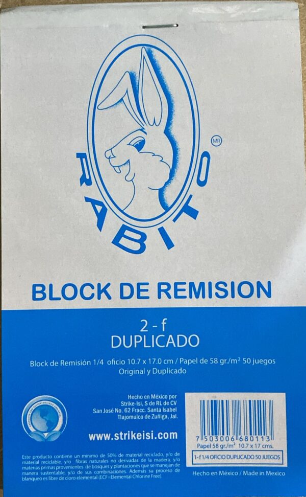 Block de Remisión 1/4 Duplicado