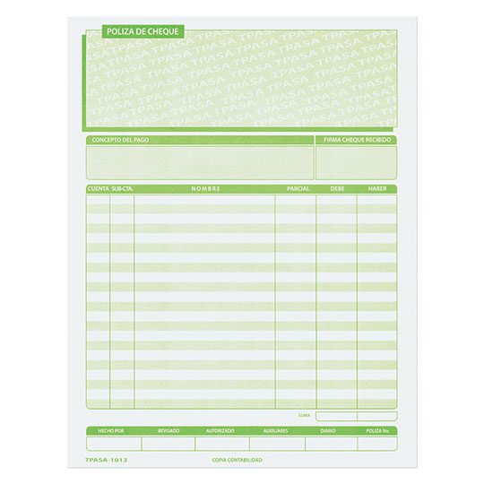Block PCFORM Póliza Cheque